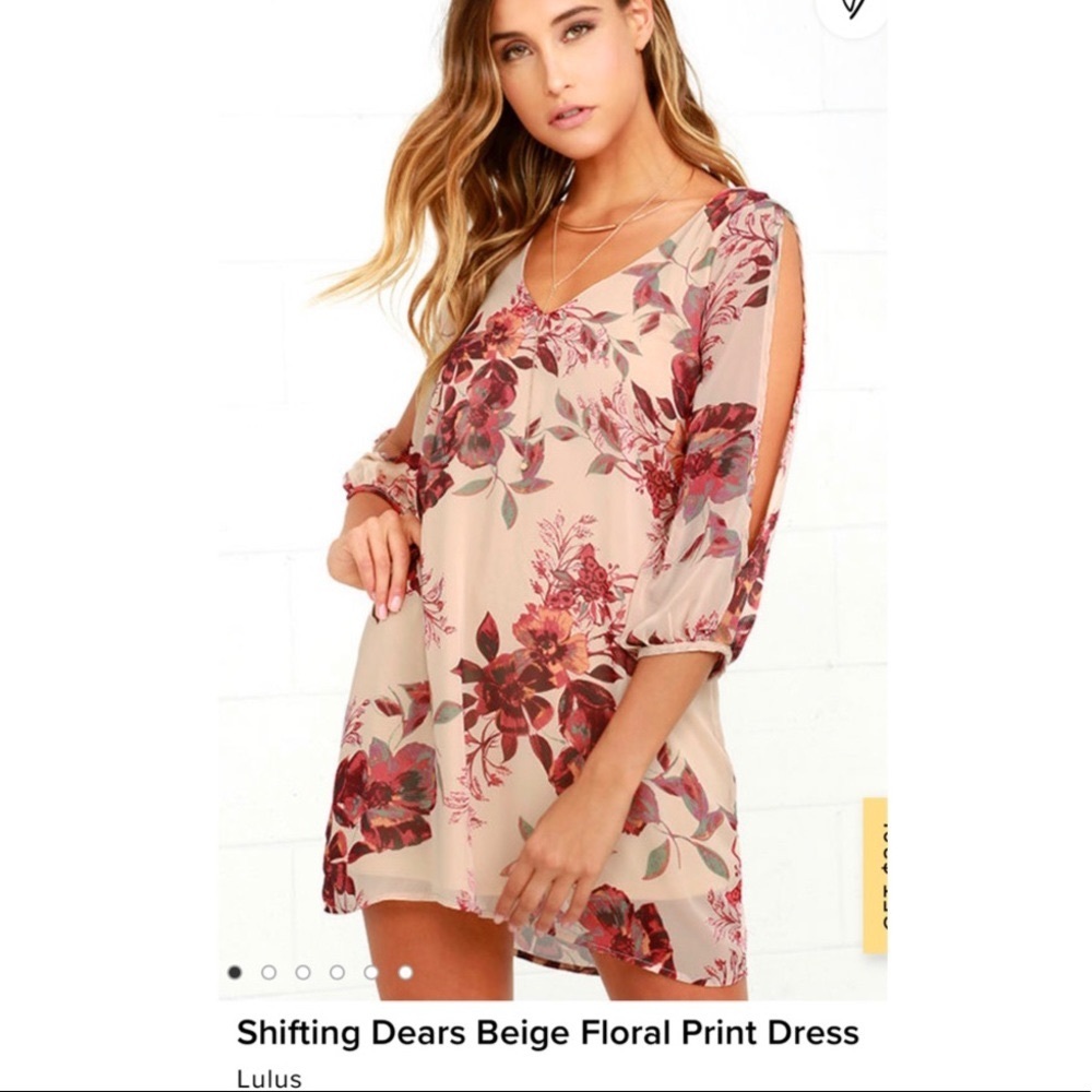 LULU’S - Shifting Dears Beige Floral Print Dress